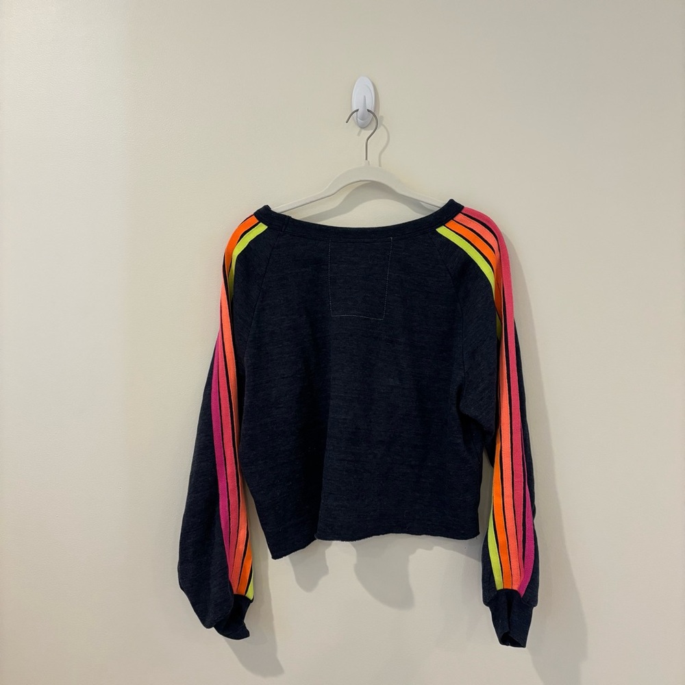 Aviator Nation Cropped Crew Neck Heathered Navy - Picture 2 of 6